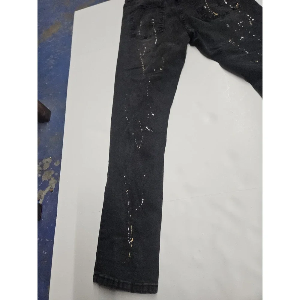 Rue21 Premium Skinny Distressed Paint Splatter Jeans Black Men's 38x32